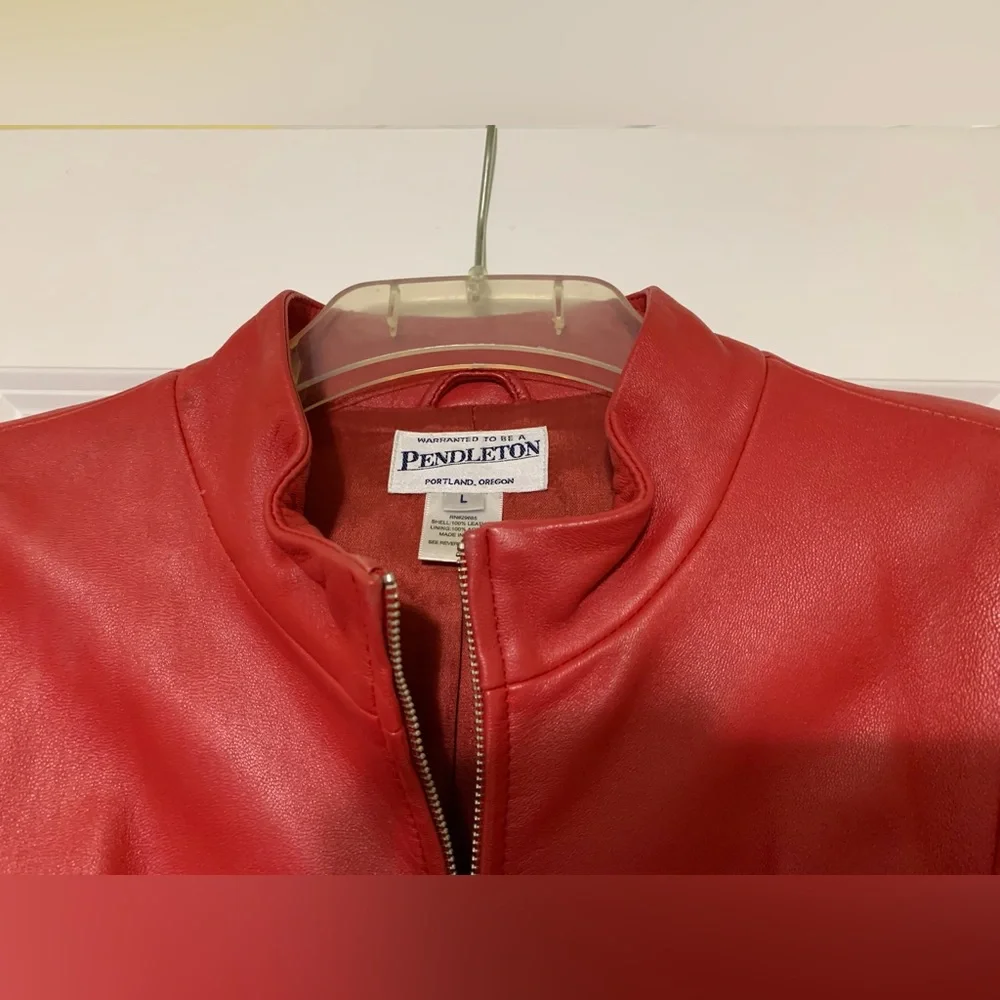 Red Pendleton L Leather Hip Moto Jacket Coat - Picture 3 of 8